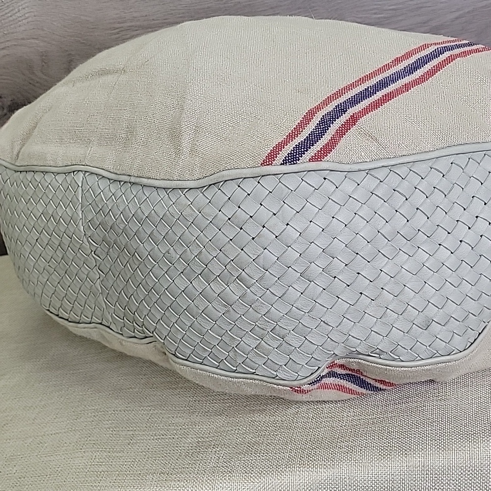 Claramonte Taupe Gray Canvas Leather Woven Slouch Shoulder Bag Hobo Handbag - Picture 7 of 13